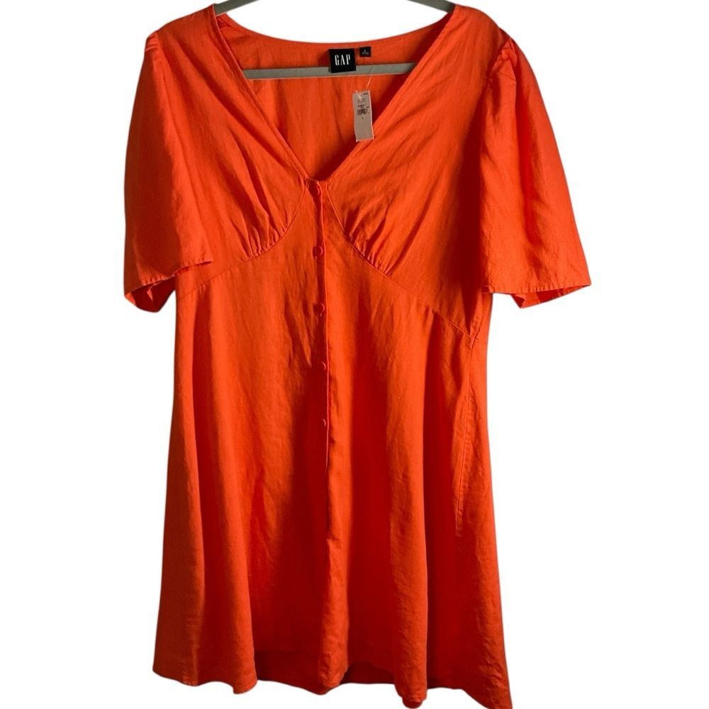 NWT Gap Linen-Blend Mini Dress Size L Blood Orange Lightweight Summer Dress - Picture 12 of 13
